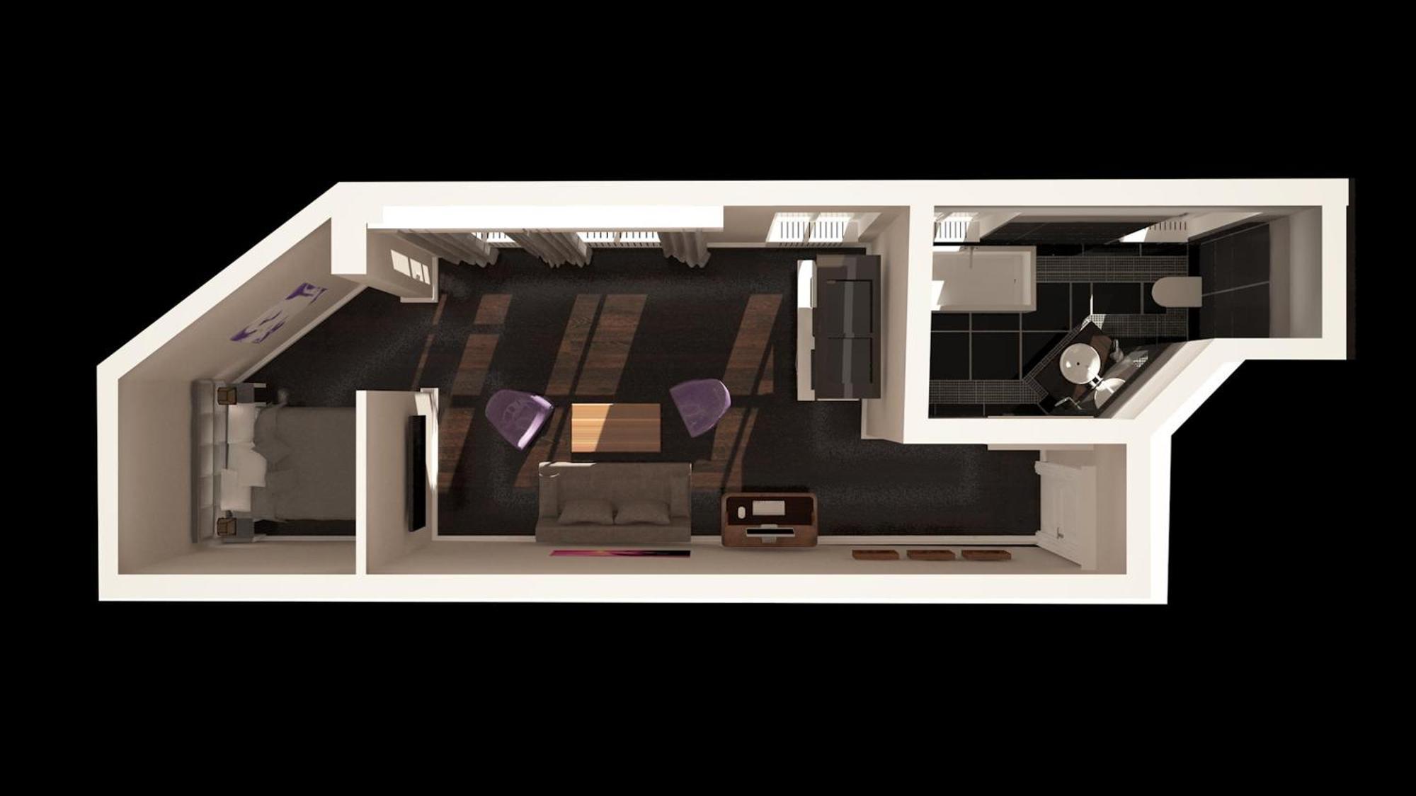 Arabel Design Apartments Berlin Room photo 3D rendering of a typical studio apartment